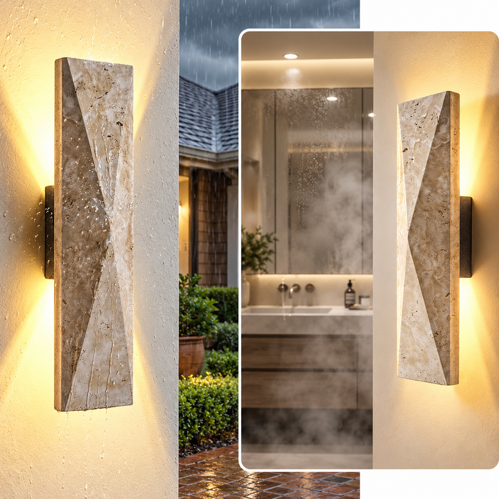 Outdoor Landscape Lighting LED 12V Low Voltage SCH20 2-Pack 3000K Modern Geometric Stone Outdoor 12.6" and 16.5" Wall Sconce Light 120V Line Voltage