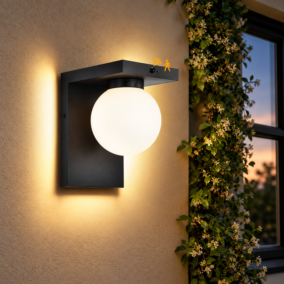Outdoor Landscape Lighting LED 12V Low Voltage SCH23MS 12W 1100LM 3000K Motion Sensor Frosted Glass Globe Wall Sconce Light 120V Line Voltage 1 Pack