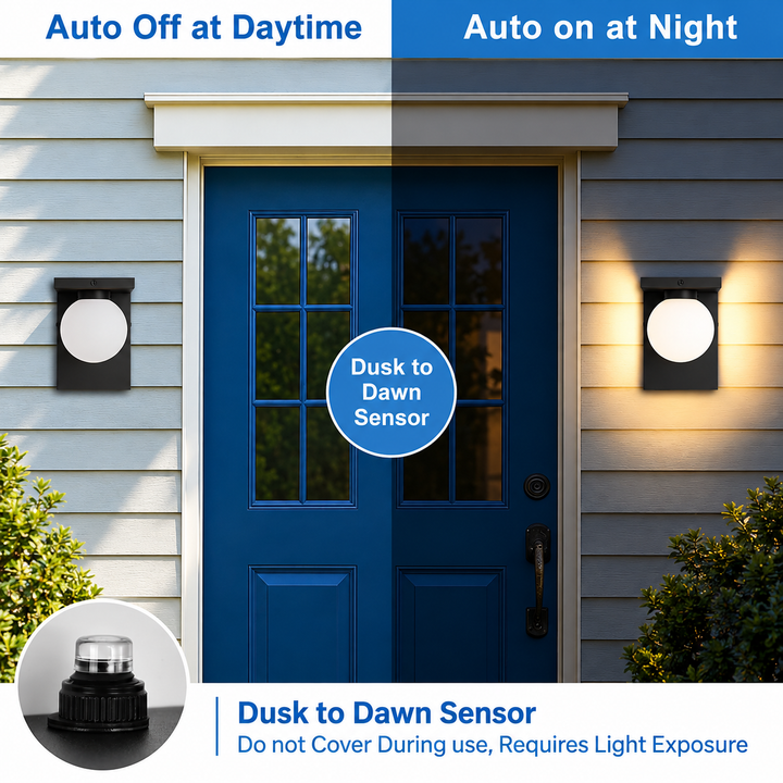 Outdoor Landscape Lighting LED 12V Low Voltage SCH23PC 12W 1100LM 3000K Dusk-to-Dawn Frosted Glass Globe Wall Sconce Light 120V Line Voltage