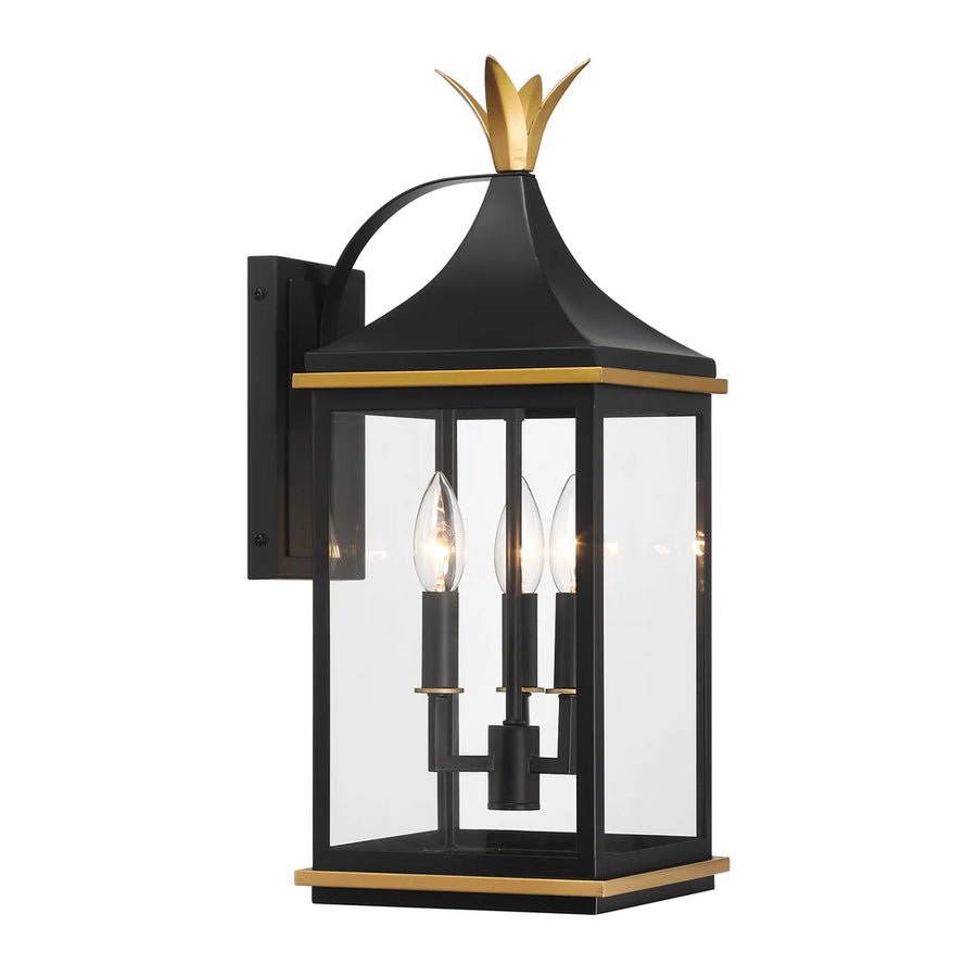 Outdoor Landscape Lighting LED 12V Low Voltage Simpson 3 Light Outdoor Sconce 8.25"x19.75" Stainless Steel and Glass Matte Black with Textured Gold Finish 120V 3 E12 Candelabra Base LED Bulb Sockets for Patio, Garden, Exterior Walls