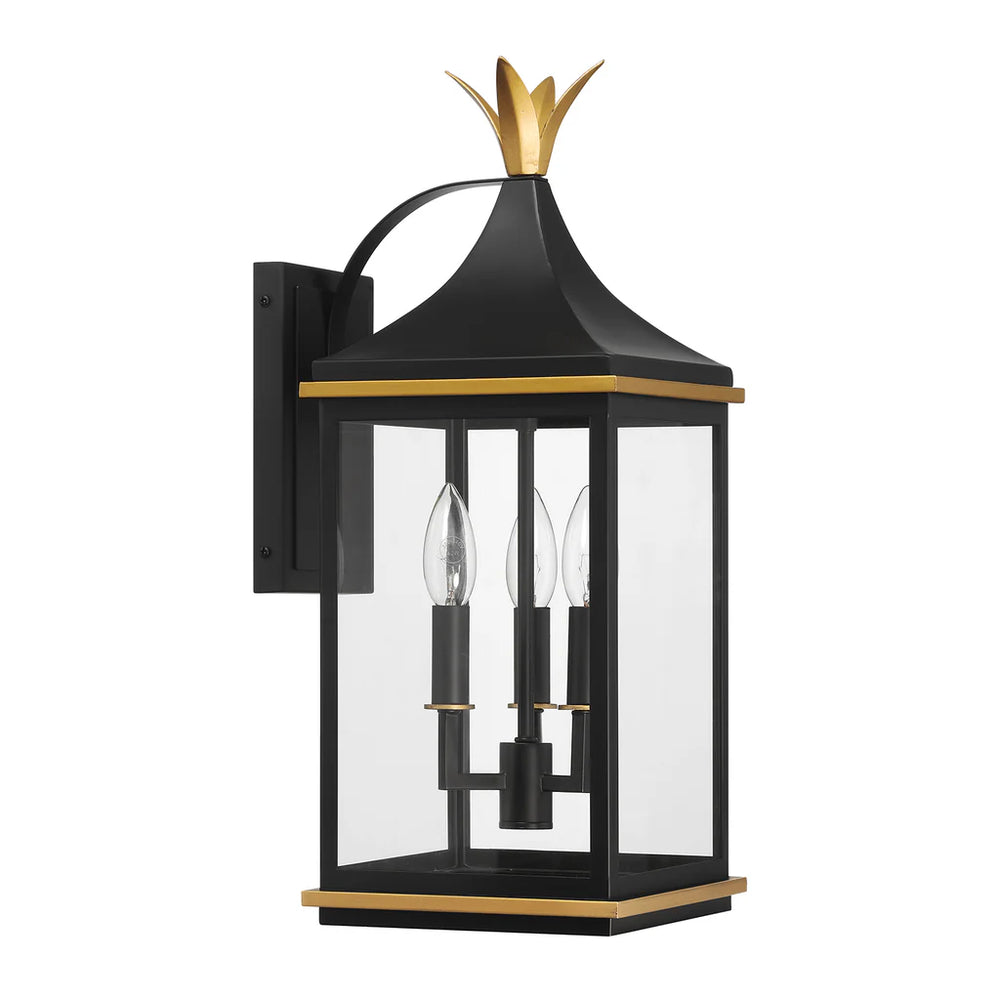 Outdoor Landscape Lighting LED 12V Low Voltage Simpson 3 Light Outdoor Sconce 8.25"x19.75" Stainless Steel and Glass Matte Black with Textured Gold Finish 120V 3 E12 Candelabra Base LED Bulb Sockets for Patio, Garden, Exterior Walls