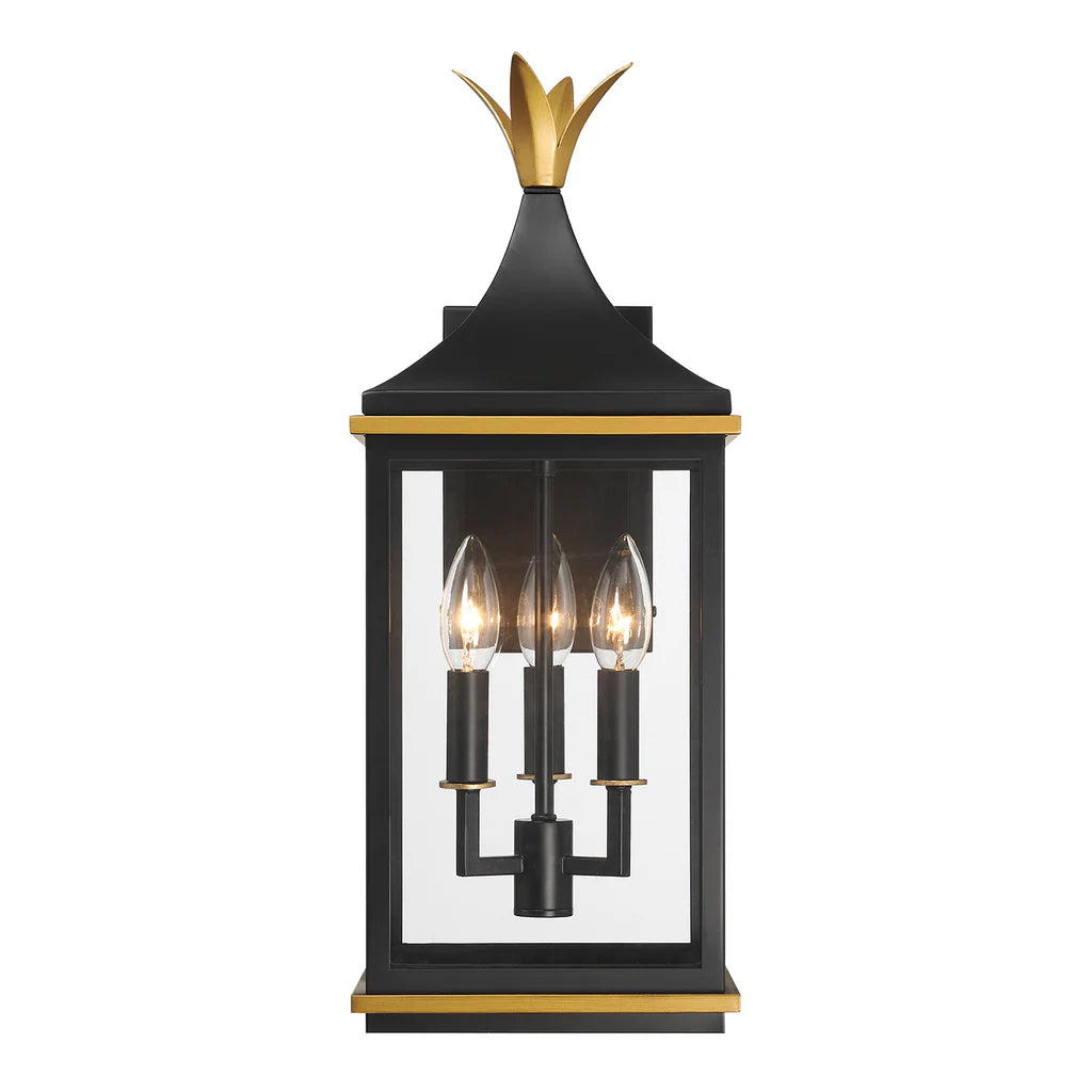 Outdoor Landscape Lighting LED 12V Low Voltage Simpson 3 Light Outdoor Sconce 8.25"x19.75" Stainless Steel and Glass Matte Black with Textured Gold Finish 120V 3 E12 Candelabra Base LED Bulb Sockets for Patio, Garden, Exterior Walls