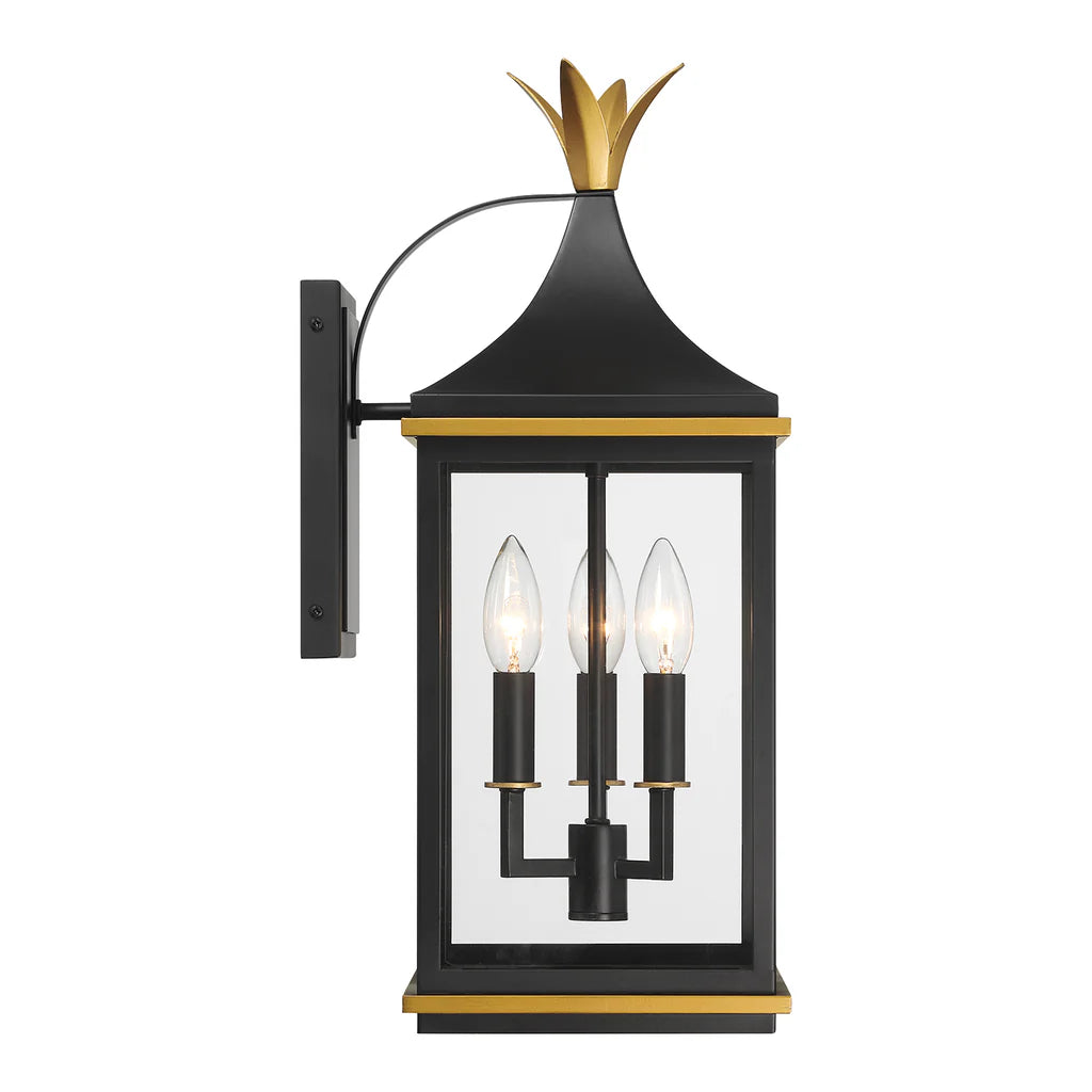 Outdoor Landscape Lighting LED 12V Low Voltage Simpson 3 Light Outdoor Sconce 8.25"x19.75" Stainless Steel and Glass Matte Black with Textured Gold Finish 120V 3 E12 Candelabra Base LED Bulb Sockets for Patio, Garden, Exterior Walls