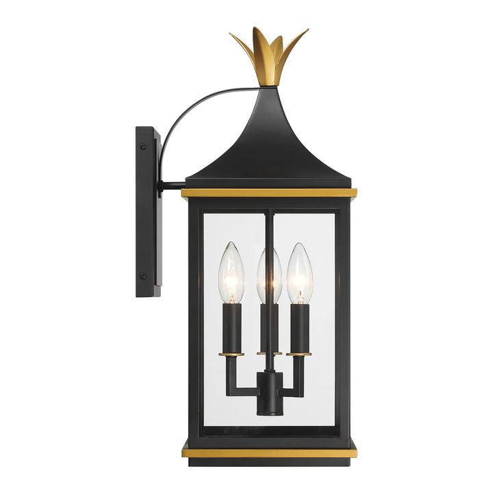 Outdoor Landscape Lighting LED 12V Low Voltage Simpson 3 Light Outdoor Sconce 8.25"x19.75" Stainless Steel and Glass Matte Black with Textured Gold Finish 120V 3 E12 Candelabra Base LED Bulb Sockets for Patio, Garden, Exterior Walls