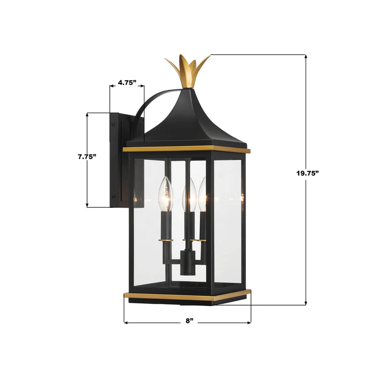 Outdoor Landscape Lighting LED 12V Low Voltage Simpson 3 Light Outdoor Sconce 8.25"x19.75" Stainless Steel and Glass Matte Black with Textured Gold Finish 120V 3 E12 Candelabra Base LED Bulb Sockets for Patio, Garden, Exterior Walls