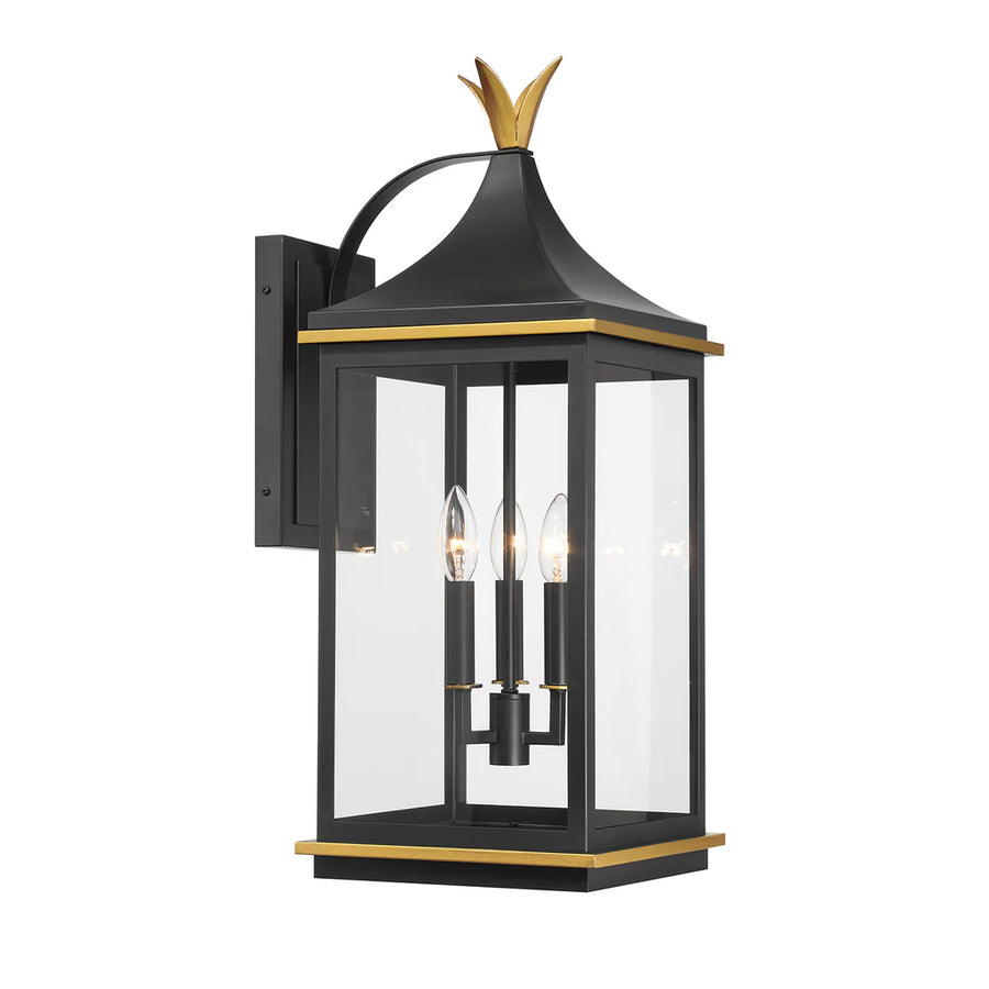 Outdoor Landscape Lighting LED 12V Low Voltage Simpson 3 Light Outdoor Sconce 10"x25" Stainless Steel and Glass Matte Black with Textured Gold Finish 120V 3 E12 Candelabra Base LED Bulb Sockets for Patio, Garden, Exterior Walls