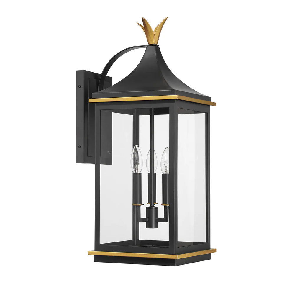 Outdoor Landscape Lighting LED 12V Low Voltage Simpson 3 Light Outdoor Sconce 10"x25" Stainless Steel and Glass Matte Black with Textured Gold Finish 120V 3 E12 Candelabra Base LED Bulb Sockets for Patio, Garden, Exterior Walls