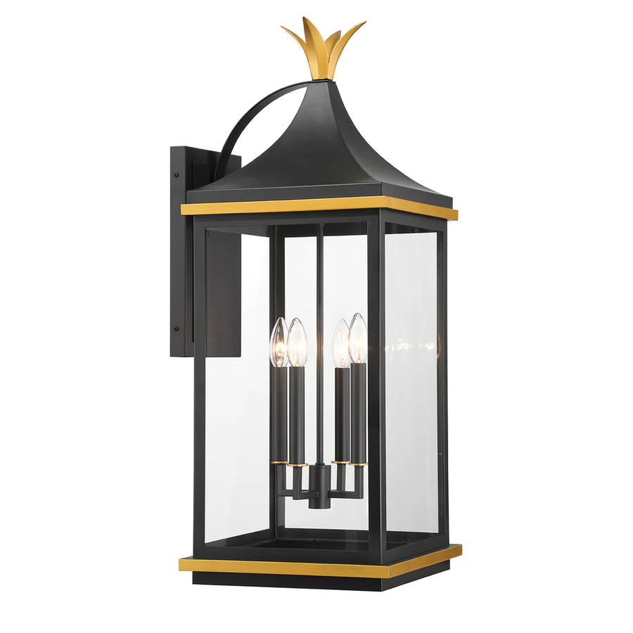 Outdoor Landscape Lighting LED 12V Low Voltage Simpson 4 Light Outdoor Sconce 12.25"x31.5" Stainless Steel and Glass Matte Black with Textured Gold Finish 120V 4 E12 Candelabra Base LED Bulb Sockets for Patio, Garden, Exterior Walls