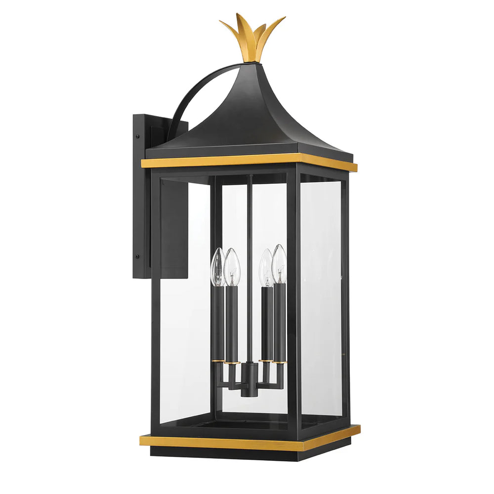 Outdoor Landscape Lighting LED 12V Low Voltage Simpson 4 Light Outdoor Sconce 12.25"x31.5" Stainless Steel and Glass Matte Black with Textured Gold Finish 120V 4 E12 Candelabra Base LED Bulb Sockets for Patio, Garden, Exterior Walls