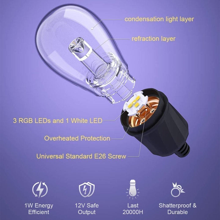 Outdoor Landscape Lighting LED 12V Low Voltage SLR102 LED RGBW Smart Bistro Acrylic String Lights Color Changing Outdoor Weatherproof 12V Edison Bulbs