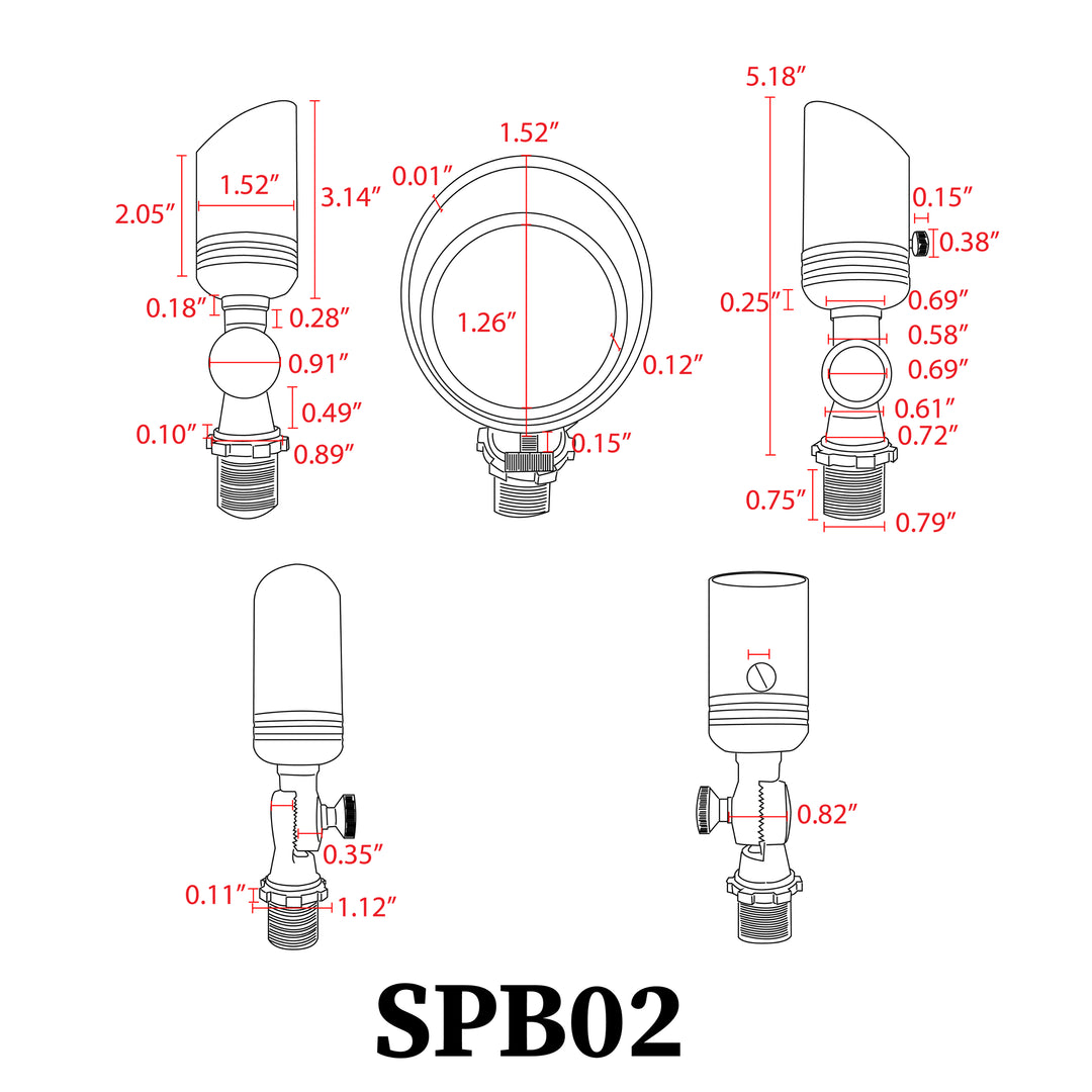 Outdoor Landscape Lighting LED 12V Low Voltage SPB02 4x/8x/12x Package 12V Low Voltage Small Directional Bullet Brass Spotlight Outdoor Landscape Lighting with MR11 2W 3000K Bulb