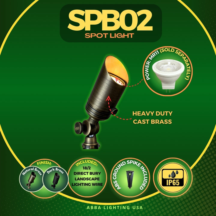Outdoor Landscape Lighting LED 12V Low Voltage SPB02 4x/8x/12x Package 12V Low Voltage Small Directional Bullet Brass Spotlight Outdoor Landscape Lighting with MR11 2W 3000K Bulb