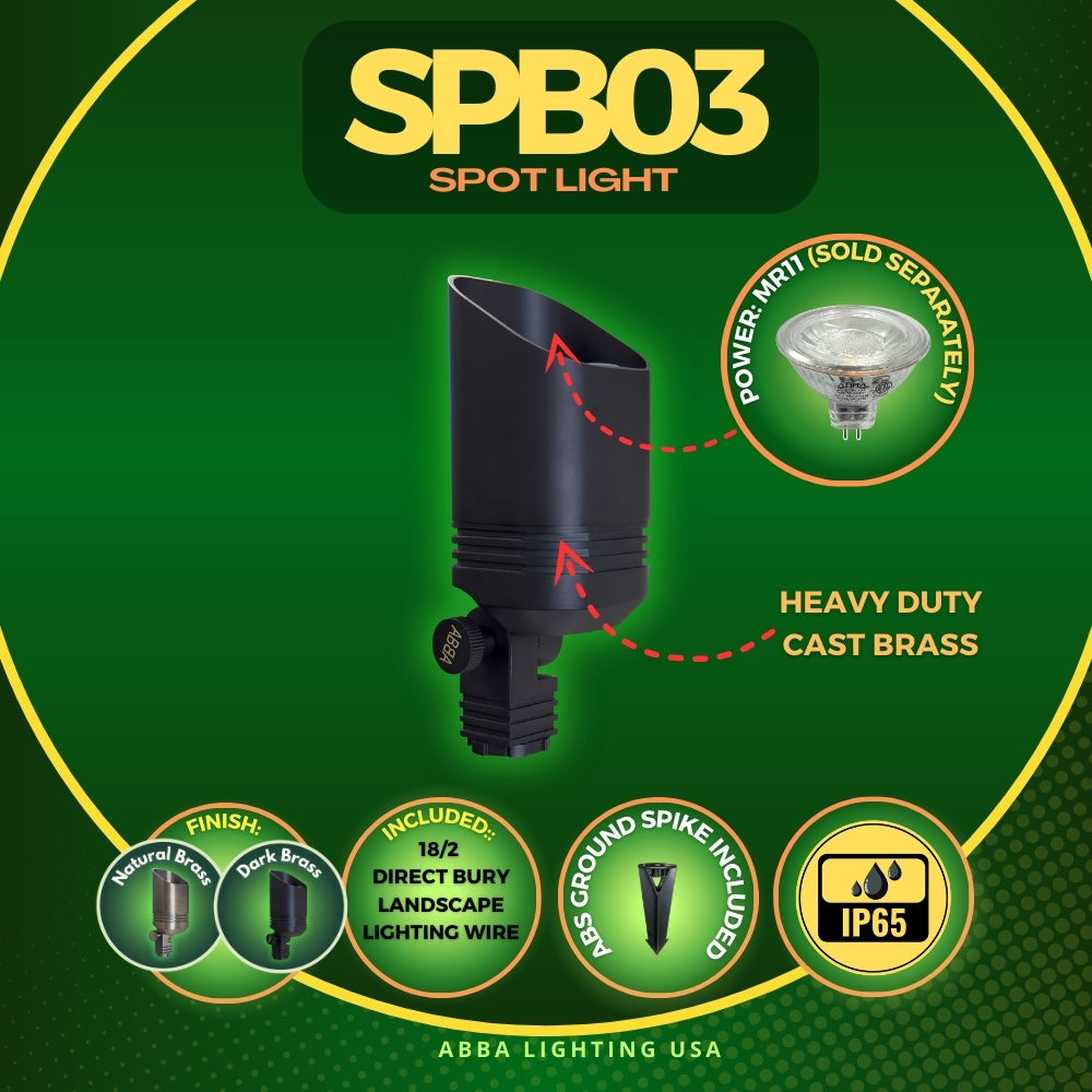 Outdoor Landscape Lighting LED 12V Low Voltage SPB03 Cast Brass Spot Light | Lamp Ready 12V Low Voltage Landscape Light MR16 Socket