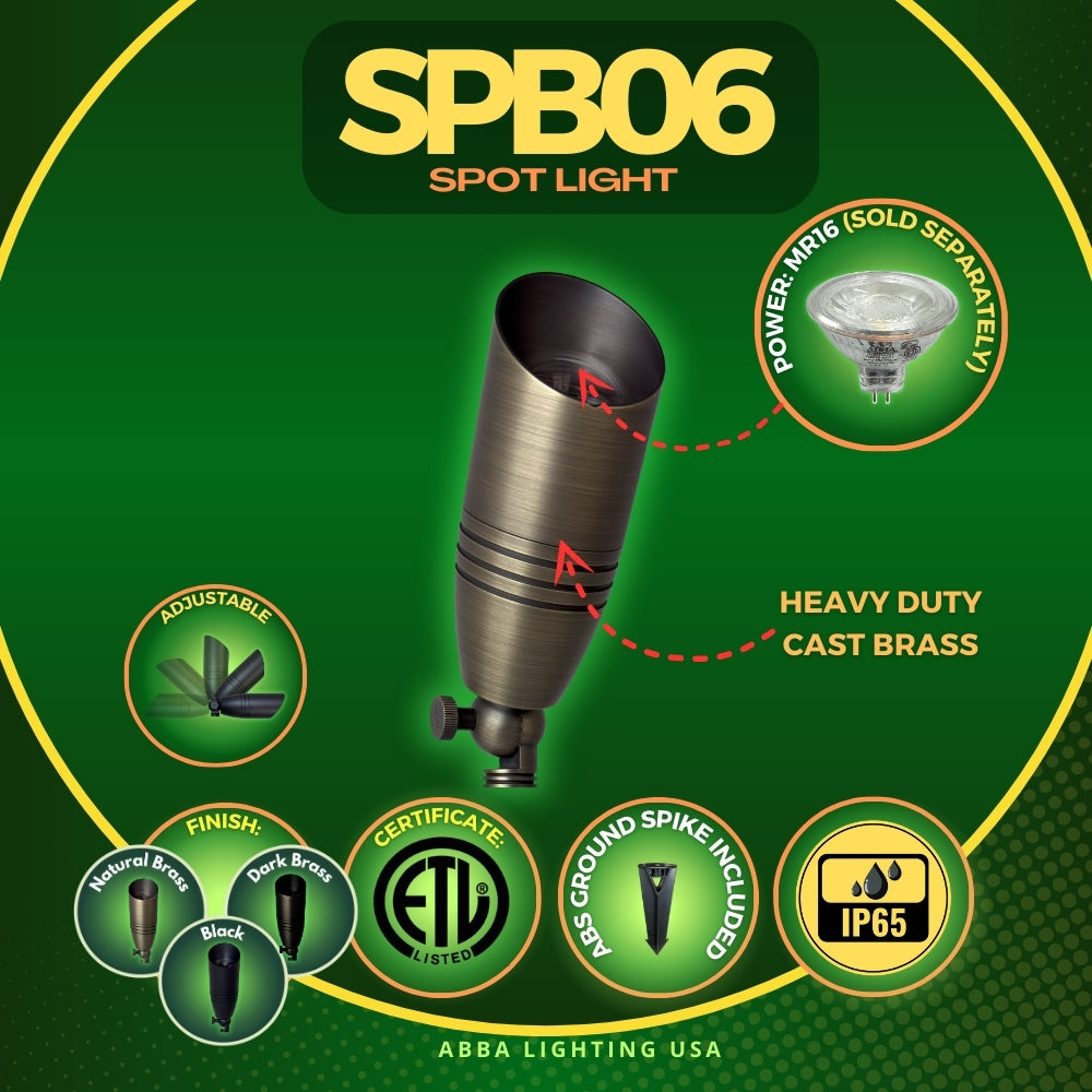Outdoor Landscape Lighting LED 12V Low Voltage SPB06 Cast Brass 12V Low Voltage Spotlight | Outdoor LED Spotlight with MR16 Socket