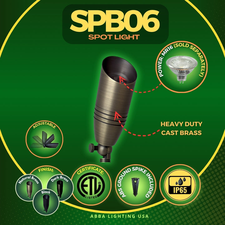 Outdoor Landscape Lighting LED 12V Low Voltage SPB06 Cast Brass 12V Low Voltage Spotlight | Outdoor LED Spotlight with MR16 Socket