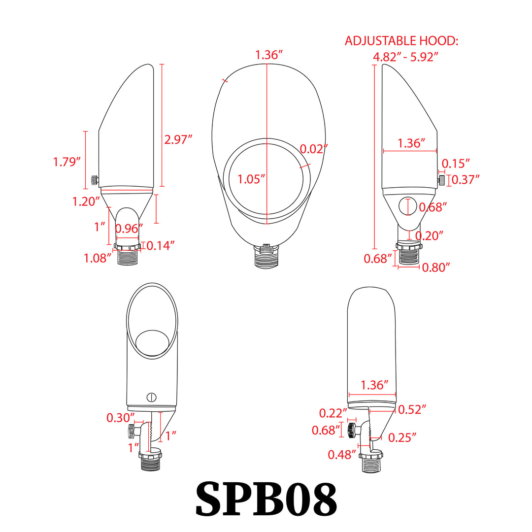Outdoor Landscape Lighting LED 12V Low Voltage SPB08 4x/8x/12x Package 5W 3000K Warm White Integrated LED Brass Spotlight 12V Low Voltage Small Directional Bullet Light Outdoor Landscape