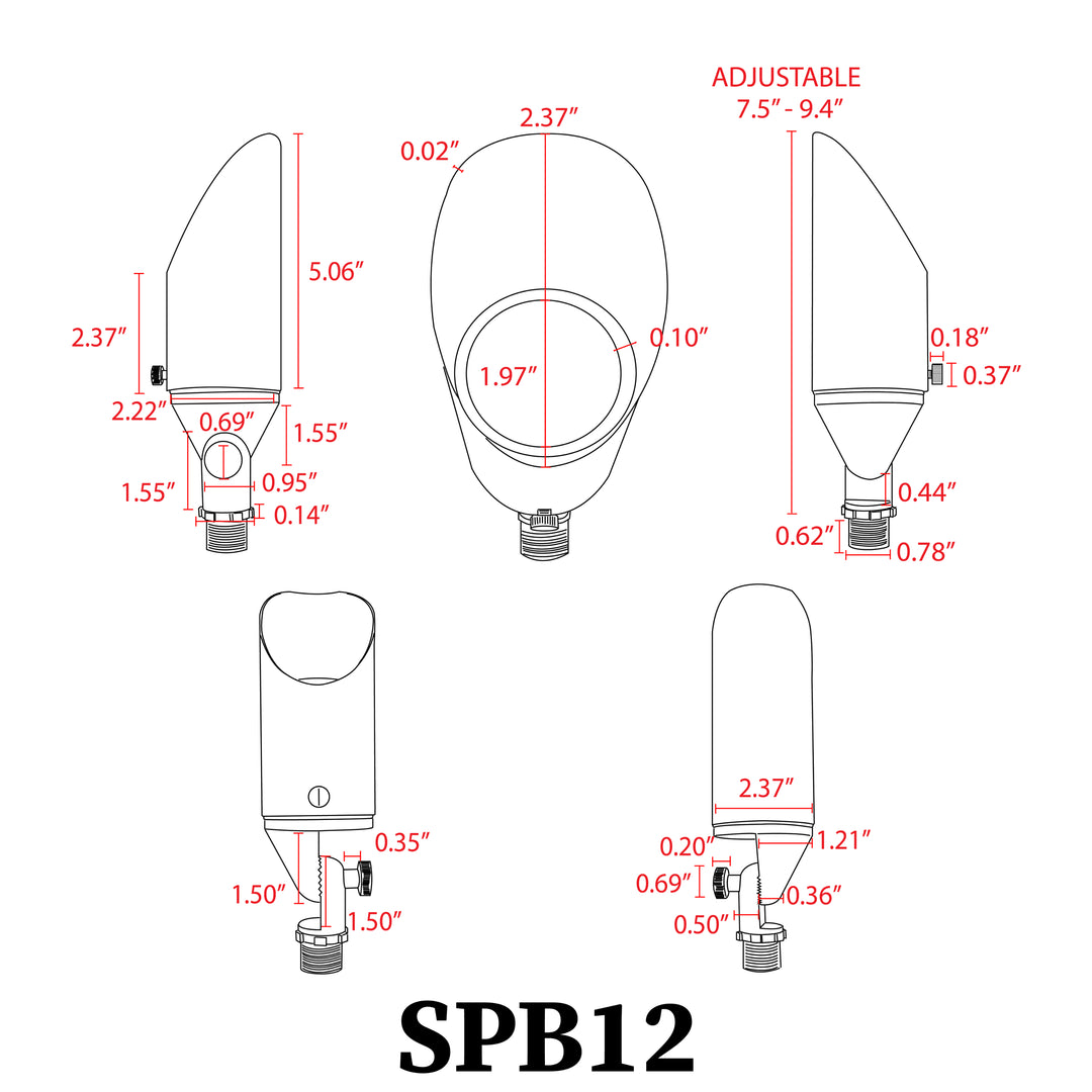 Outdoor Landscape Lighting LED 12V Low Voltage SPB12 Cast Brass Spotlight | 3W-12W 3000K Warm White Integrated LED 12V Low Voltage Landscape Light