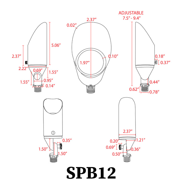 Outdoor Landscape Lighting LED 12V Low Voltage SPB12 Cast Brass Spotlight | 3W-12W 3000K Warm White Integrated LED 12V Low Voltage Landscape Light