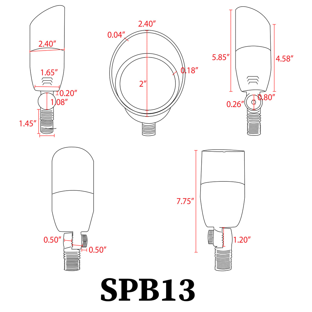 Outdoor Landscape Lighting LED 12V Low Voltage SPB13 3W-12W Adjustable Integrated LED 12V Low Voltage Outdoor Landscape Lighting Bullet Style Brass Spotlight