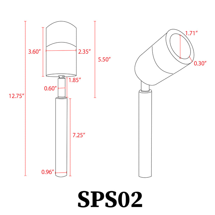 Outdoor Landscape Lighting LED 12V Low Voltage SPS02 Stainless Steel Spotlight | Lamp Ready 12V Low Voltage Landscape Light