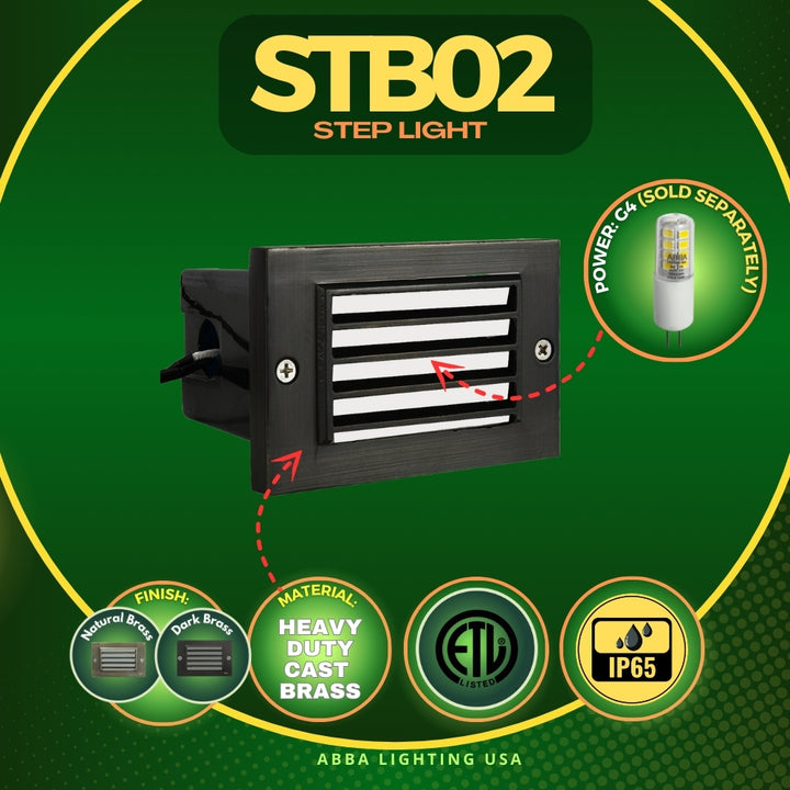 Outdoor Landscape Lighting LED 12V Low Voltage STB02 4x/8x/12x Package Louver Horizontal Waterproof LED Brass 4.5" Brick Lights Edge Step Lighting 12V Low Voltage 3W 3000K Bulb