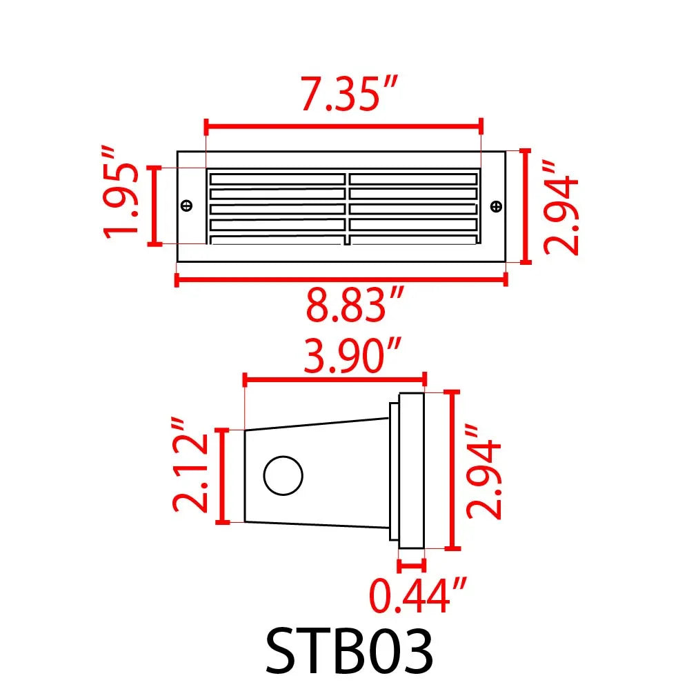 Outdoor Landscape Lighting LED 12V Low Voltage STB03 4x/8x/12x Package Louver Horizontal LED Brass 9" Brick Lights Warm White Edge 12V Low Voltage Outdoor Step Light 3W 3000K Bulb