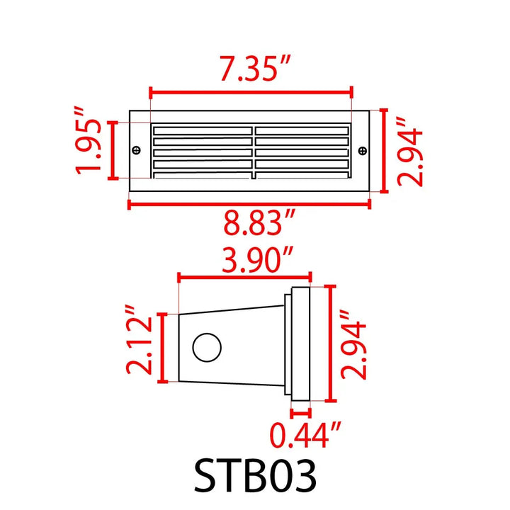 Outdoor Landscape Lighting LED 12V Low Voltage STB03 4x/8x/12x Package Louver Horizontal LED Brass 9" Brick Lights Warm White Edge 12V Low Voltage Outdoor Step Light 3W 3000K Bulb