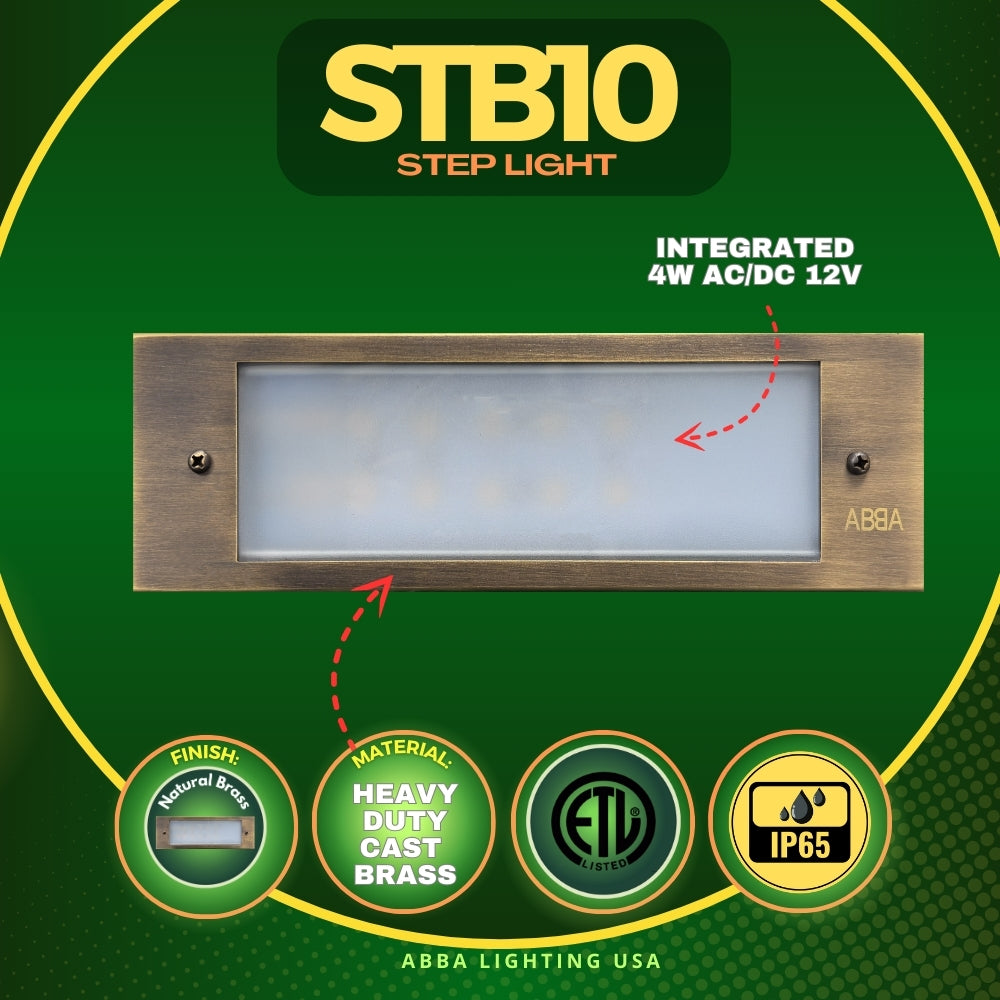 Outdoor Landscape Lighting LED 12V Low Voltage STB10 Cast Brass 9.5" Step Light | 4W 3000K Warm White Integrated LED 12V Low Voltage Landscape Light