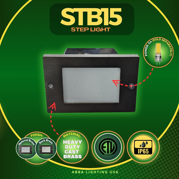 Outdoor Landscape Lighting LED 12V Low Voltage STB15 4x/8x/12x Package Horizontal Waterproof LED Brass 4.5" Brick Lights Outdoor Edge Step Light 12V Low Voltage 3W 3000K Bulb