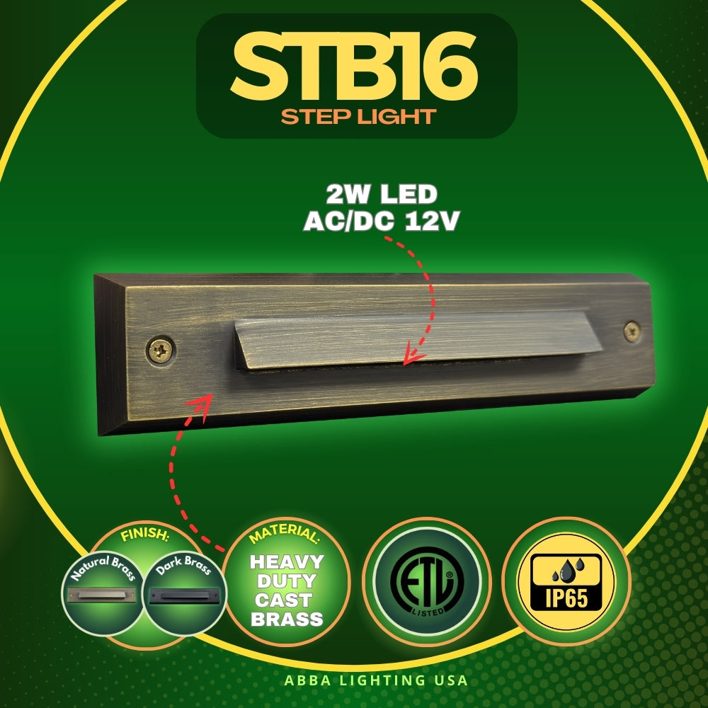 Outdoor Landscape Lighting LED 12V Low Voltage STB16 4x/8x/12x Package 2W LED Cast Brass 12V Low Voltage Surface Mounted Slim Horizontal Outdoor & Indoor 7.37" Step Light