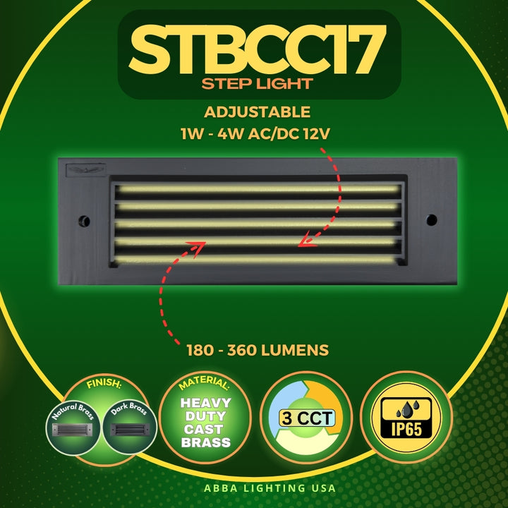 Outdoor Landscape Lighting LED 12V Low Voltage STBCC17 Cast Brass 1W-4W 3CCT Adjustable LED Outdoor 9" Step Light 12V Low Voltage Lighting
