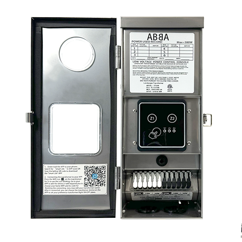 Outdoor Landscape Lighting LED 12V Low Voltage STS 2 300 2-Zone 300W Wi-Fi Stainless Steel AC 12V, 15V Low Voltage Transformer with Timer via App IP65