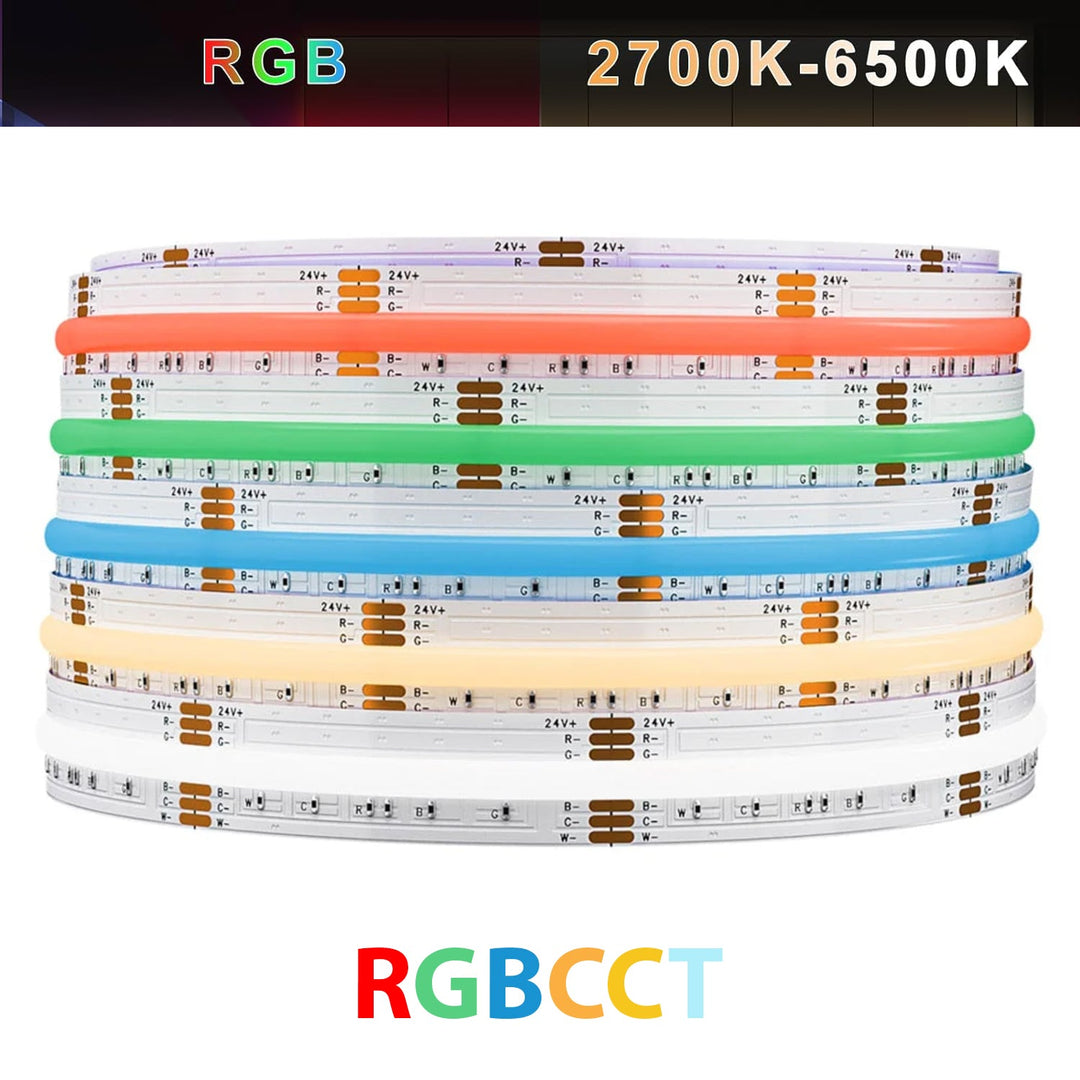 Outdoor Landscape Lighting LED 12V Low Voltage SLD29 Dotless Linear LED RGB CCT Color Changing and Tunable White 16.4ft (5M) 5.5W/ft COB Strip Lights IP20/IP67 Low Voltage 12mm DC24V Tape Light