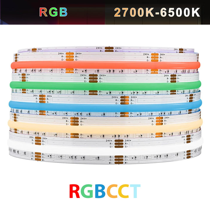 Outdoor Landscape Lighting LED 12V Low Voltage SLD29 Dotless Linear LED RGB CCT Color Changing and Tunable White 16.4ft (5M) 5.5W/ft COB Strip Lights IP20/IP67 Low Voltage 12mm DC24V Tape Light