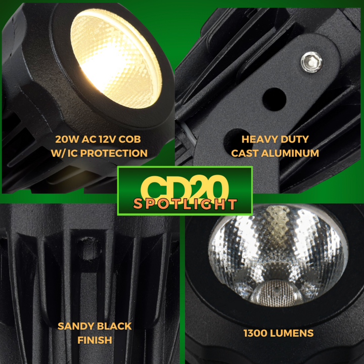 Outdoor Landscape Lighting LED 12V Low Voltage CD20 Cast Aluminum Spotlight | 20W Integrated LED 12V Low Voltage Landscape Light