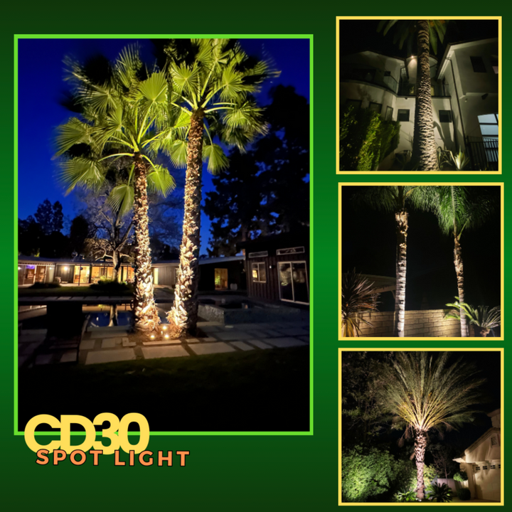 Outdoor Landscape Lighting LED 12V Low Voltage CD30 Cast Aluminum Spotlight | 30W 3000K Warm White Integrated LED AC12V Low Voltage Landscape Light