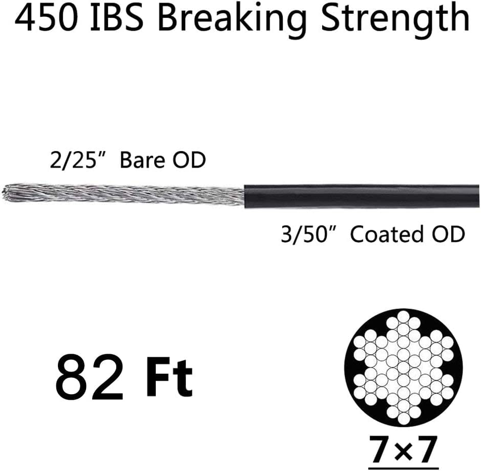 Outdoor Landscape Lighting LED 12V Low Voltage SLGC02 164 ft String Light Hanging Cable Kit, Nylon Coated 304 Stainless Steel Guide Wire and Accessories for Outdoor Bistro String Lights