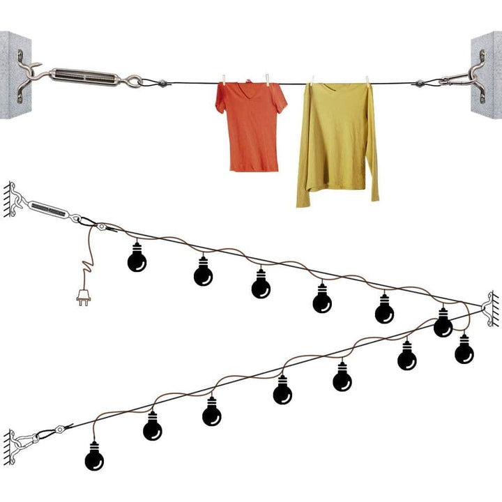 Outdoor Landscape Lighting LED 12V Low Voltage SLGC01 String Light Galvanized Cable Kit 55ft and 111ft, Nylon Coated 304 Stainless Steel Guide Wire and Accessories for Outdoor Bistro String Lights