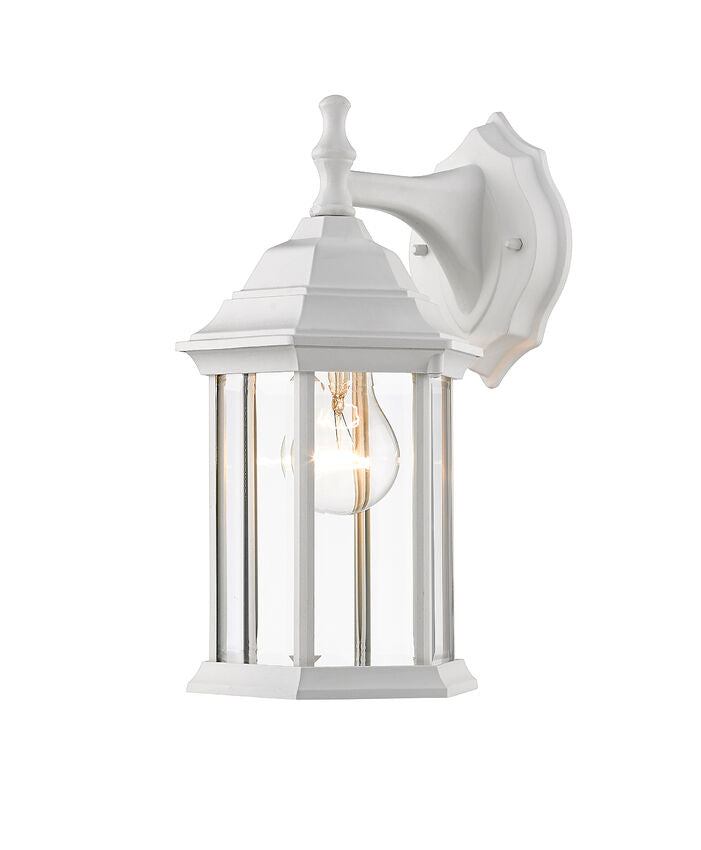 Outdoor Landscape Lighting LED 12V Low Voltage Waterdown T21WH Outdoor Wall Sconce 7.5" x 6" x 11.75" Gloss White Aluminum Clear Beveled Glass Line Voltage Medium 120V 1 E26 Base Socket for Porch, Patio, Garage, Garden, Exterior Lighting