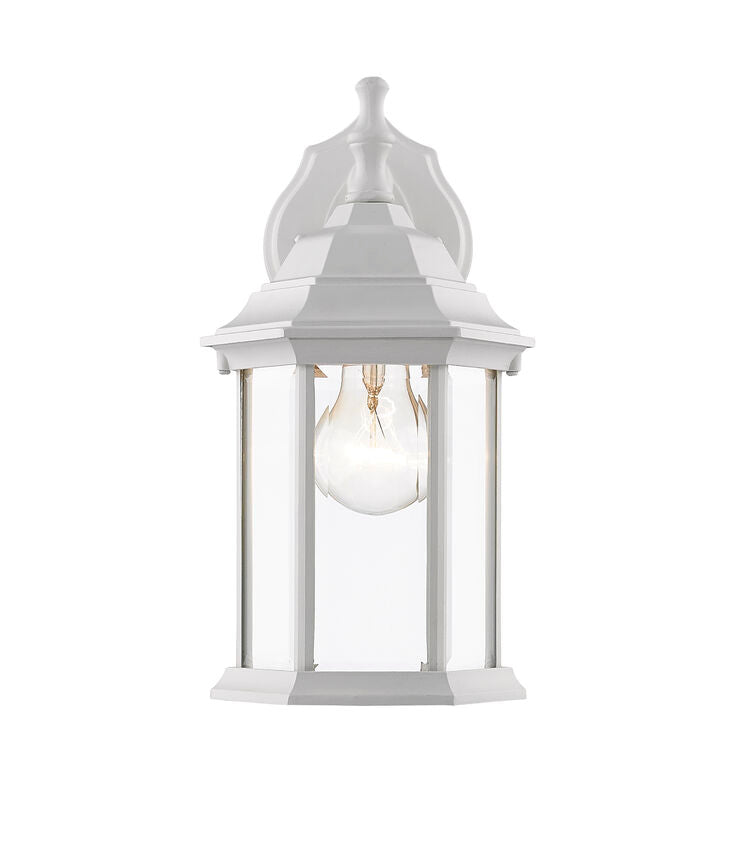 Outdoor Landscape Lighting LED 12V Low Voltage Waterdown T21WH Outdoor Wall Sconce 7.5" x 6" x 11.75" Gloss White Aluminum Clear Beveled Glass Line Voltage Medium 120V 1 E26 Base Socket for Porch, Patio, Garage, Garden, Exterior Lighting