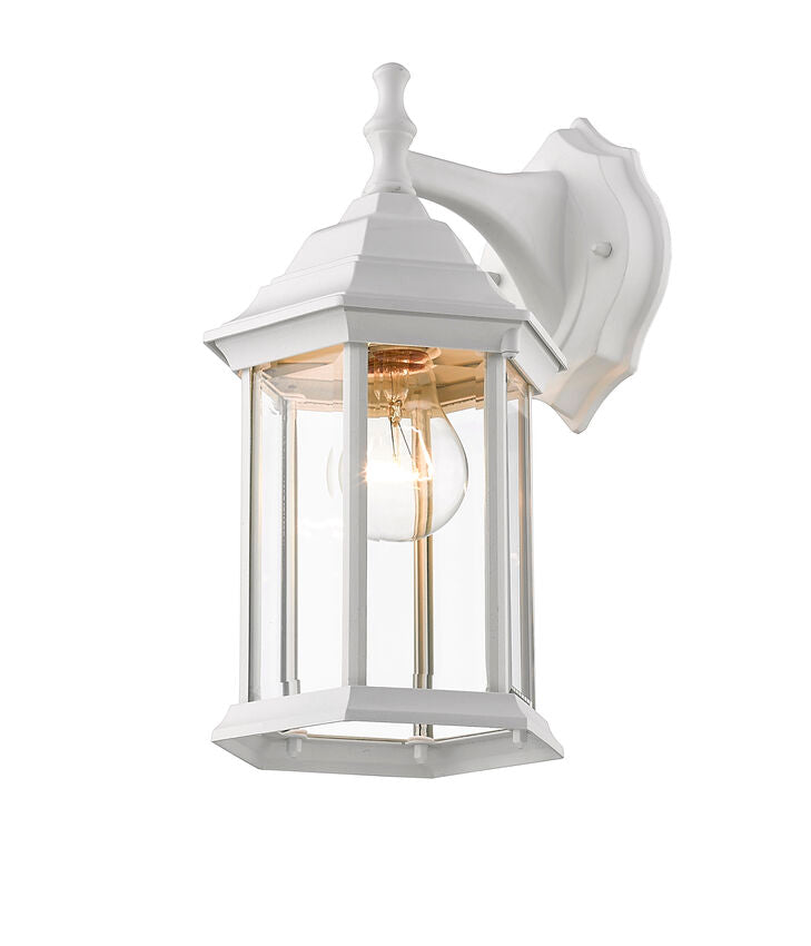 Outdoor Landscape Lighting LED 12V Low Voltage Waterdown T21WH Outdoor Wall Sconce 7.5" x 6" x 11.75" Gloss White Aluminum Clear Beveled Glass Line Voltage Medium 120V 1 E26 Base Socket for Porch, Patio, Garage, Garden, Exterior Lighting