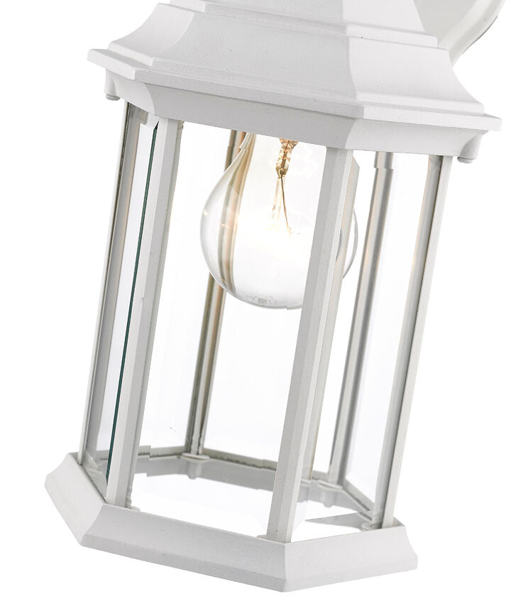 Outdoor Landscape Lighting LED 12V Low Voltage Waterdown T21WH Outdoor Wall Sconce 7.5" x 6" x 11.75" Gloss White Aluminum Clear Beveled Glass Line Voltage Medium 120V 1 E26 Base Socket for Porch, Patio, Garage, Garden, Exterior Lighting