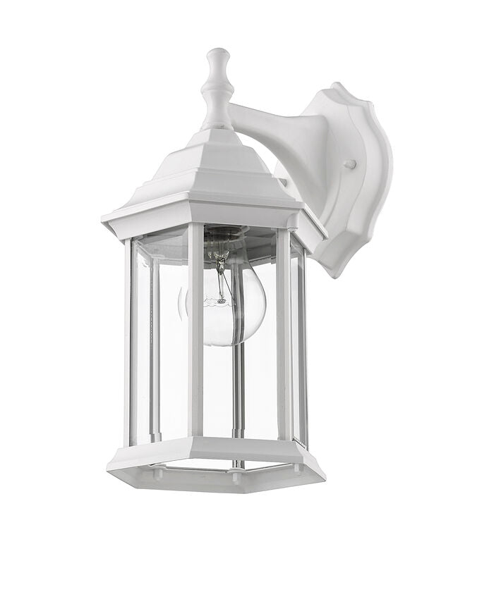 Outdoor Landscape Lighting LED 12V Low Voltage Waterdown T21WH Outdoor Wall Sconce 7.5" x 6" x 11.75" Gloss White Aluminum Clear Beveled Glass Line Voltage Medium 120V 1 E26 Base Socket for Porch, Patio, Garage, Garden, Exterior Lighting