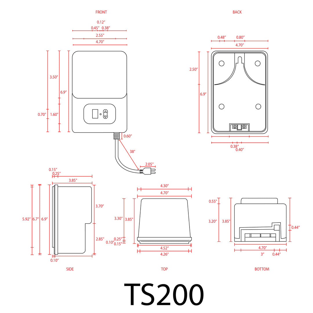 Outdoor Landscape Lighting LED 12V Low Voltage TS200 AC 200W Digital Commercial Plastic Transformer | Low Voltage Power Supply