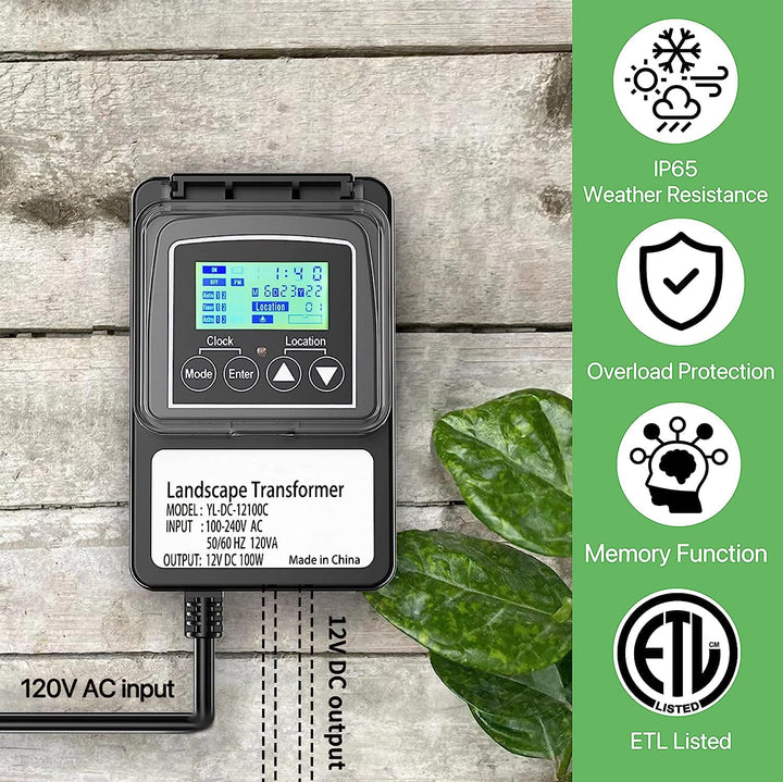 Outdoor Landscape Lighting LED 12V Low Voltage TSPDC100 DC12V 100W Digital Transformer | Low Voltage Power Supply