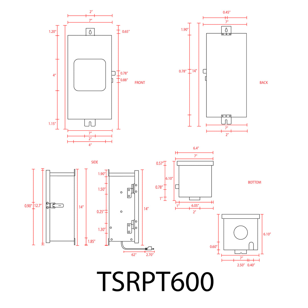 Outdoor Landscape Lighting LED 12V Low Voltage TSRPT600 600W Multi Tap Low Voltage Transformer with Photocell and Manual Dial Timer IP65 Waterproof