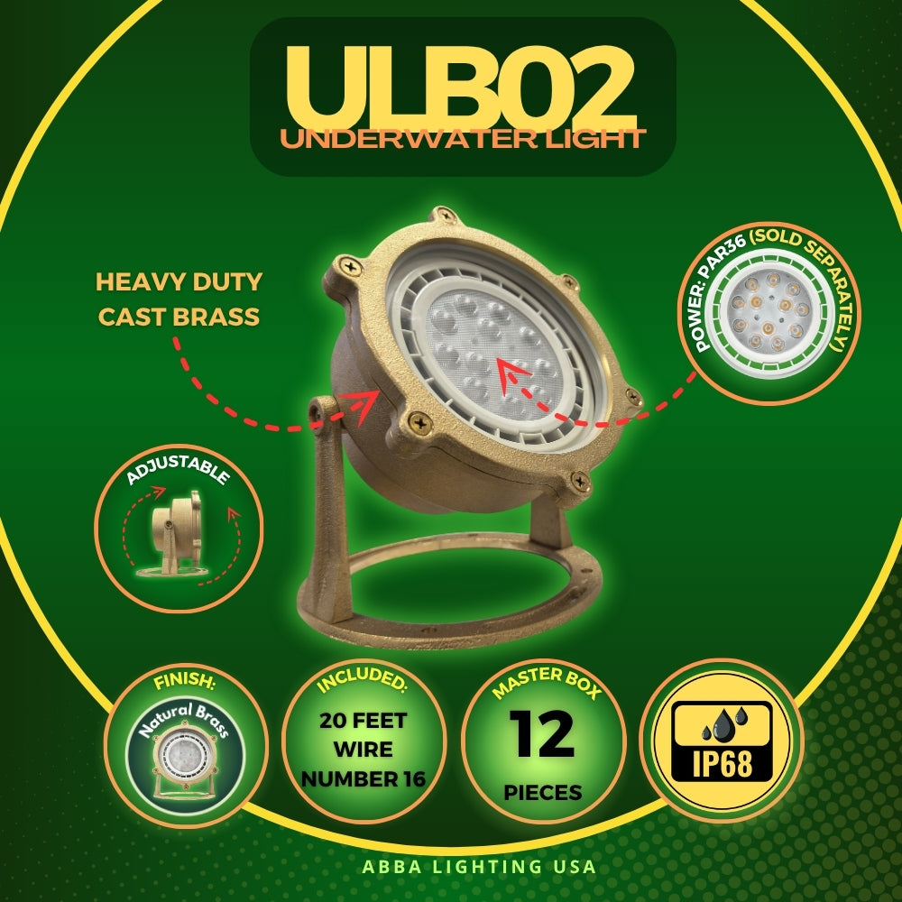 Outdoor Landscape Lighting LED 12V Low Voltage ULB02 4x/8x/12x Package Cast Brass LED 12V Low Voltage Underwater Pond Light IP68 Waterproof with PAR36 10W 160° 3000K Bulb