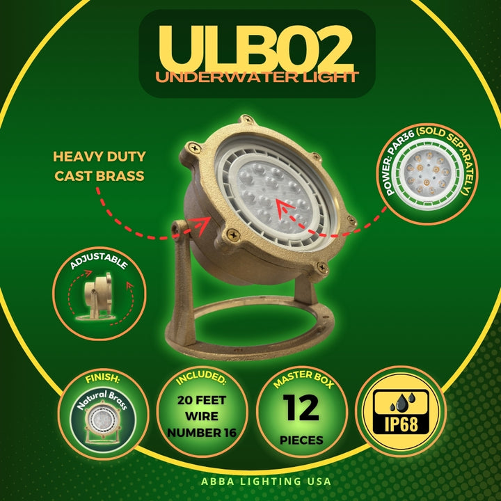 Outdoor Landscape Lighting LED 12V Low Voltage ULB02 4x/8x/12x Package Cast Brass LED 12V Low Voltage Underwater Pond Light IP68 Waterproof with PAR36 10W 160° 3000K Bulb