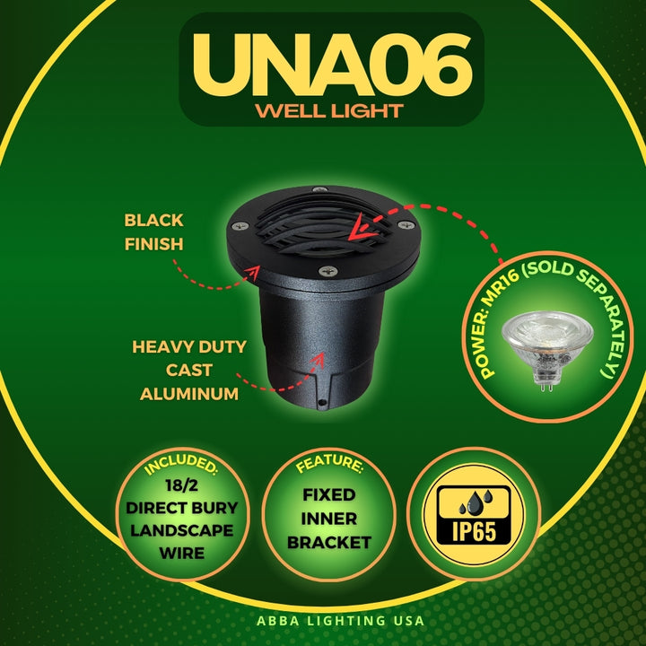 Outdoor Landscape Lighting LED 12V Low Voltage UNA06 4x/8x/12x Package Cast Aluminum 12V Low Voltage Round Grill LED In-ground Well Light IP65 Waterproof with MR16 5W 3000K Bulb
