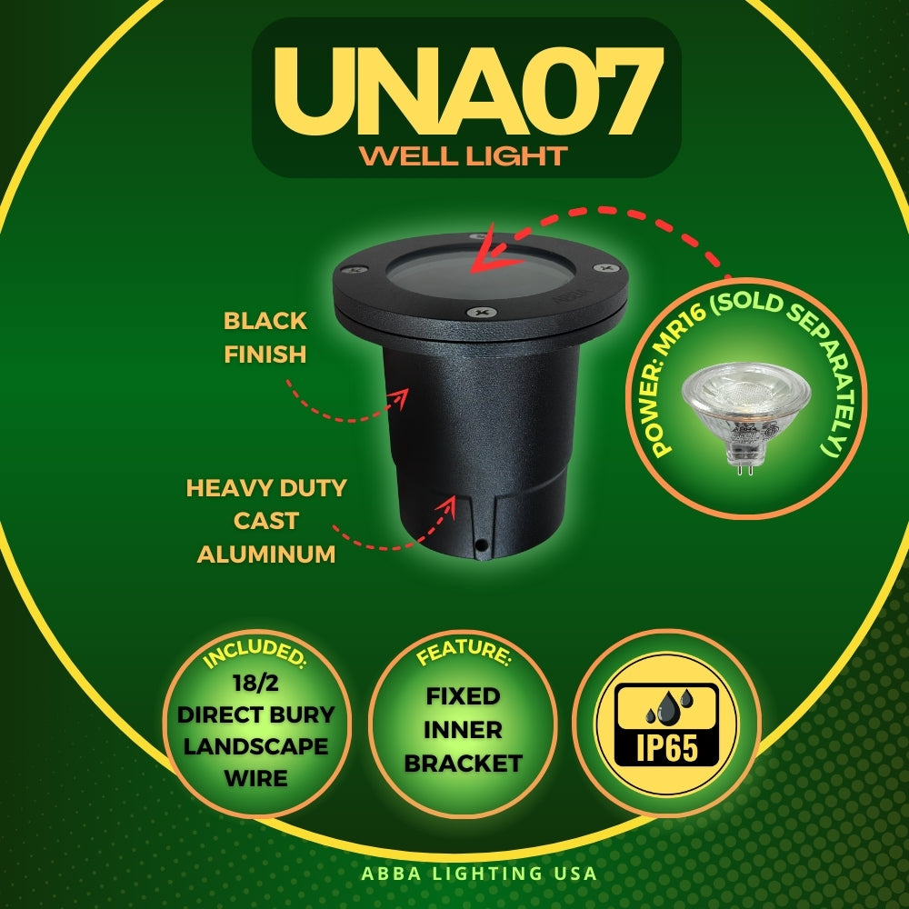 Outdoor Landscape Lighting LED 12V Low Voltage UNA07 Cast Aluminum In-Ground Well Light |12V Low Voltage Landscape Light Lamp Ready MR16 Socket